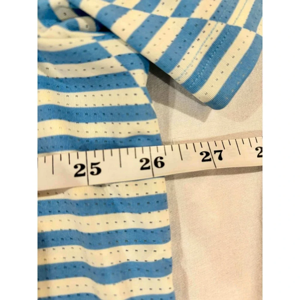 Adidas Mens Golf Polo Shirt Blue‎ White Striped Conquistador 2XL Geometric Mesh